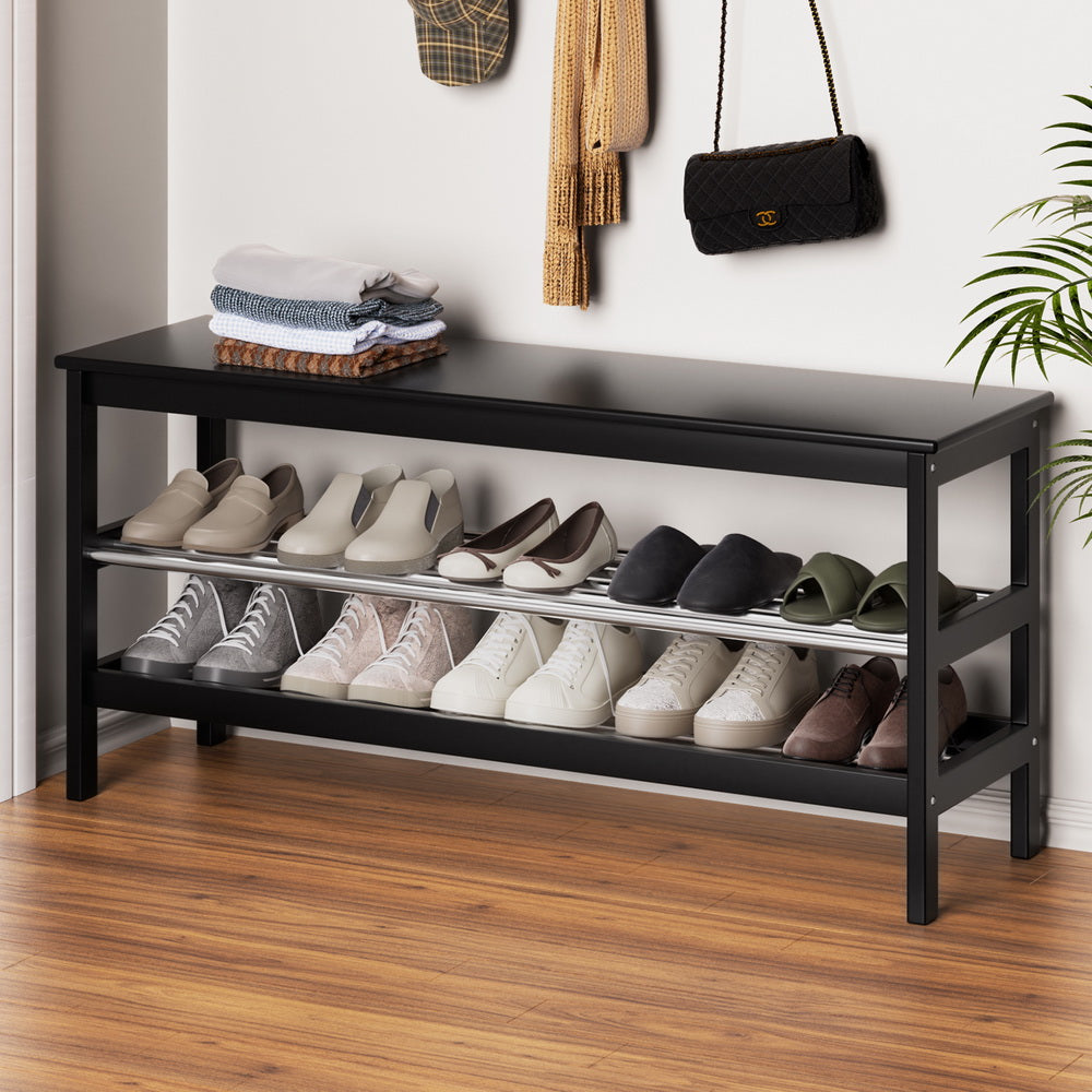 Artiss Shoe Rack Cabinet Bamboo Bench 10 Paris Black FUR-S-SHOE-BEN03-BK