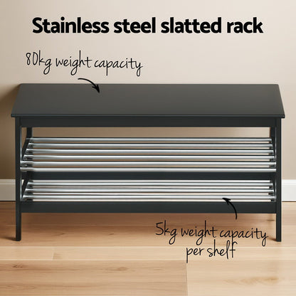 Artiss Shoe Rack Cabinet Bamboo Bench 10 Paris Black FUR-S-SHOE-BEN03-BK