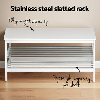 Artiss Shoe Rack Cabinet Bamboo Bench 10 Paris White