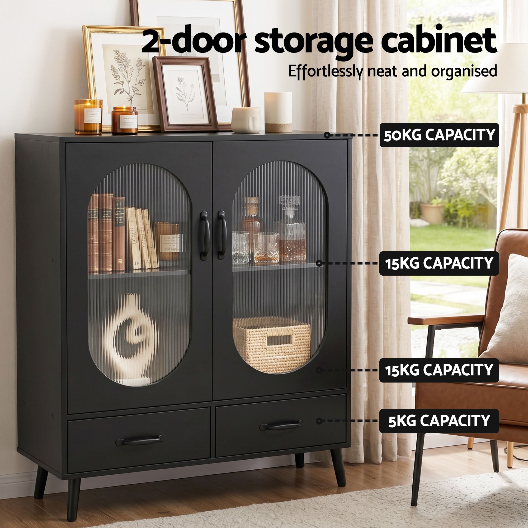 Artiss Buffet Sideboard Double Doors - Black FUR-S-SID-01-BK-AB