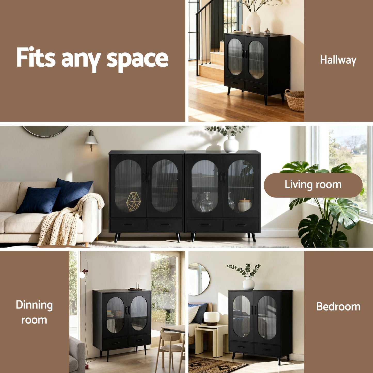 Artiss Buffet Sideboard Double Doors - Black FUR-S-SID-01-BK-AB