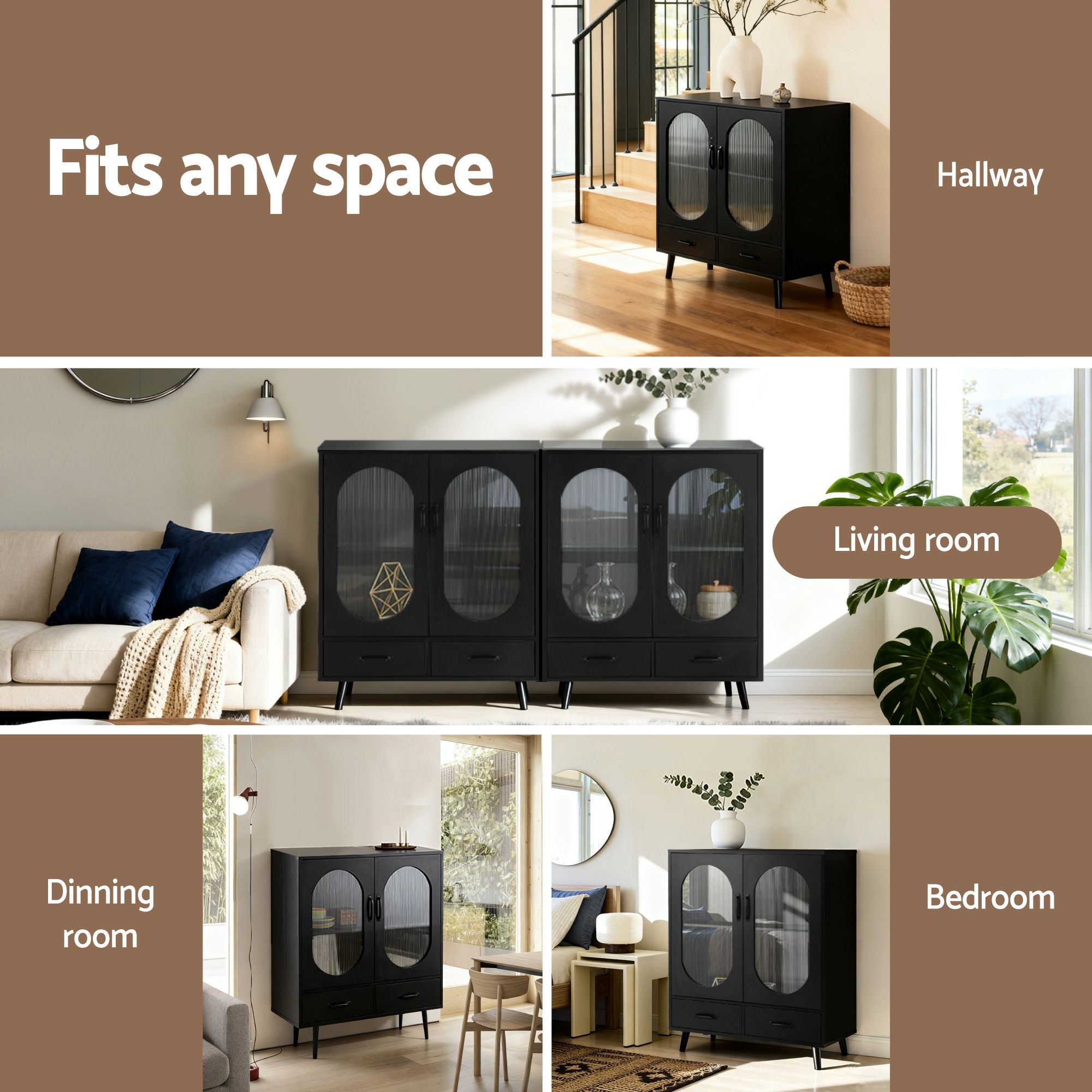 Artiss Buffet Sideboard Double Doors - Black FUR-S-SID-01-BK-AB