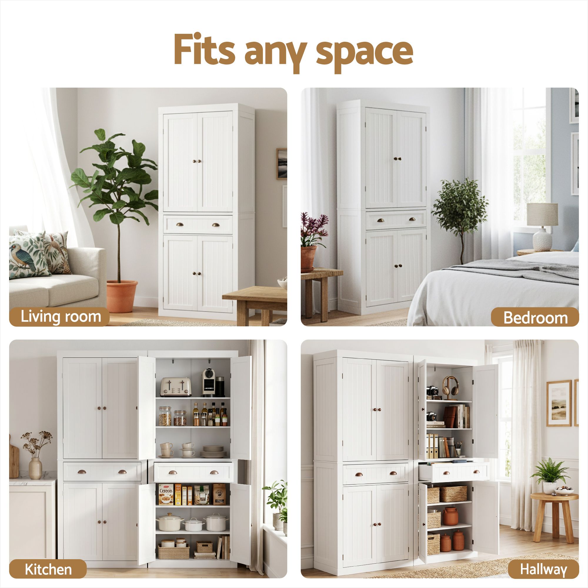 Artiss 2x Buffet Sideboard Cabinet 6-Tier Storage Pantry Cupboard Drawer White FUR-S-SID-03-WH-ABX2