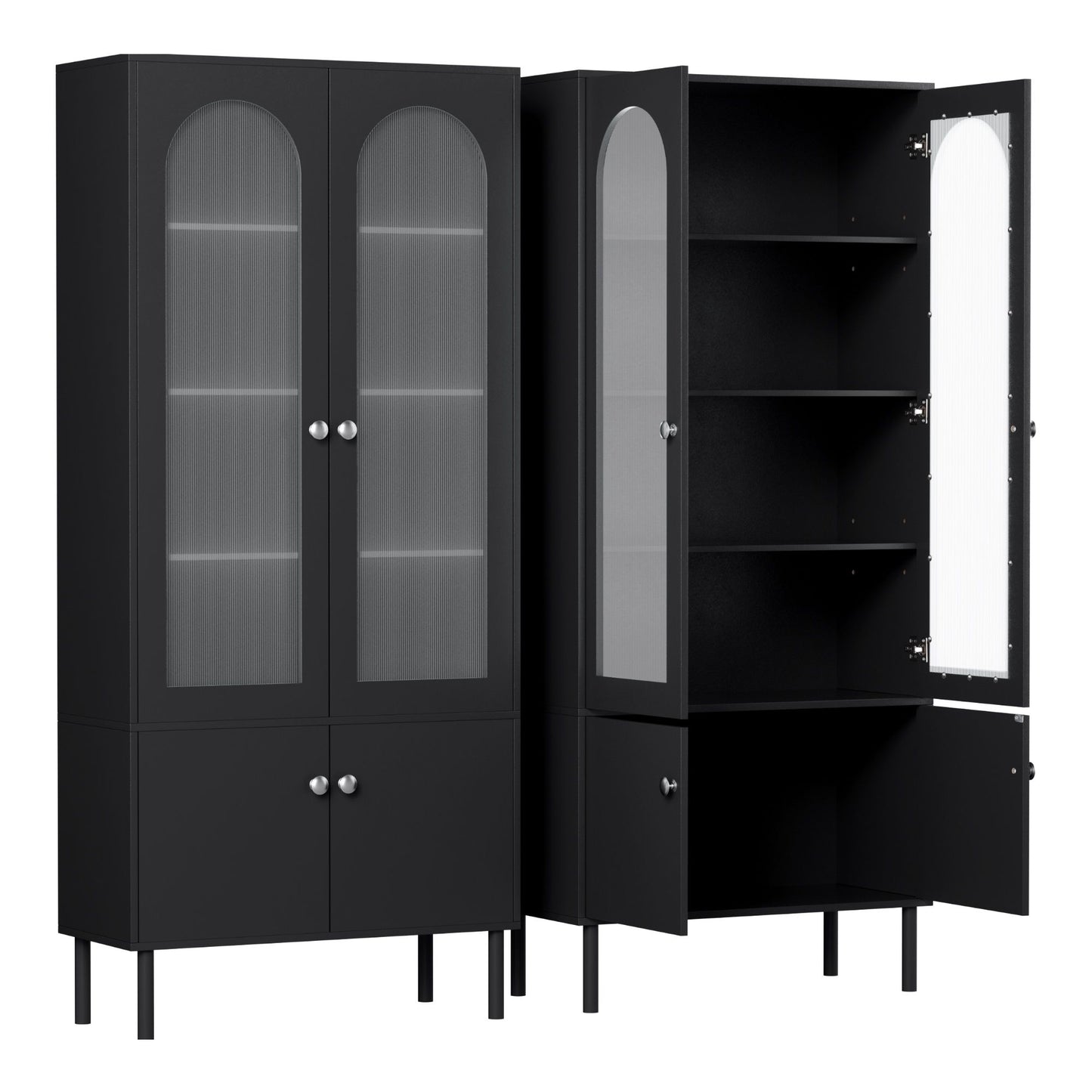 Artiss 2x Buffet Sideboard Cabinet Pantry 5-Tier Storage Cupboard Fluted Black FUR-S-SID-04-BK-ABX2