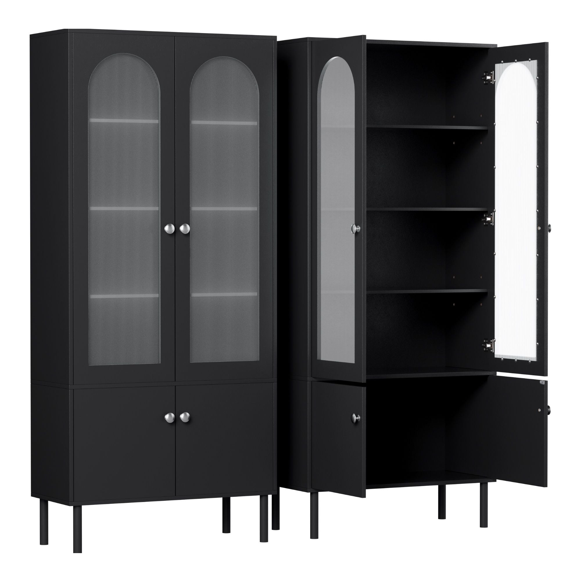 Artiss 2x Buffet Sideboard Cabinet Pantry 5-Tier Storage Cupboard Fluted Black FUR-S-SID-04-BK-ABX2