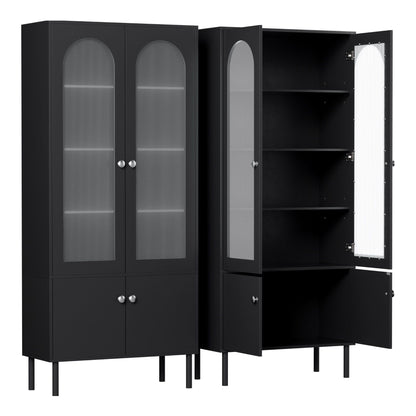Artiss 2x Buffet Sideboard Cabinet Pantry 5-Tier Storage Cupboard Fluted Black FUR-S-SID-04-BK-ABX2