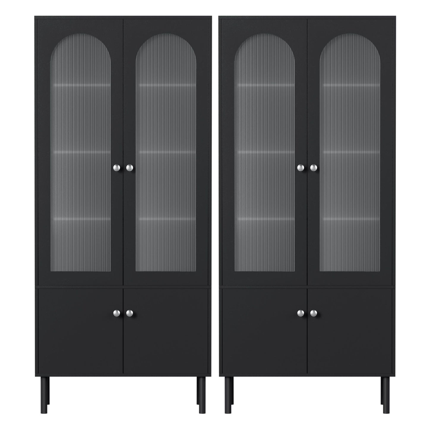 Artiss 2x Buffet Sideboard Cabinet Pantry 5-Tier Storage Cupboard Fluted Black FUR-S-SID-04-BK-ABX2