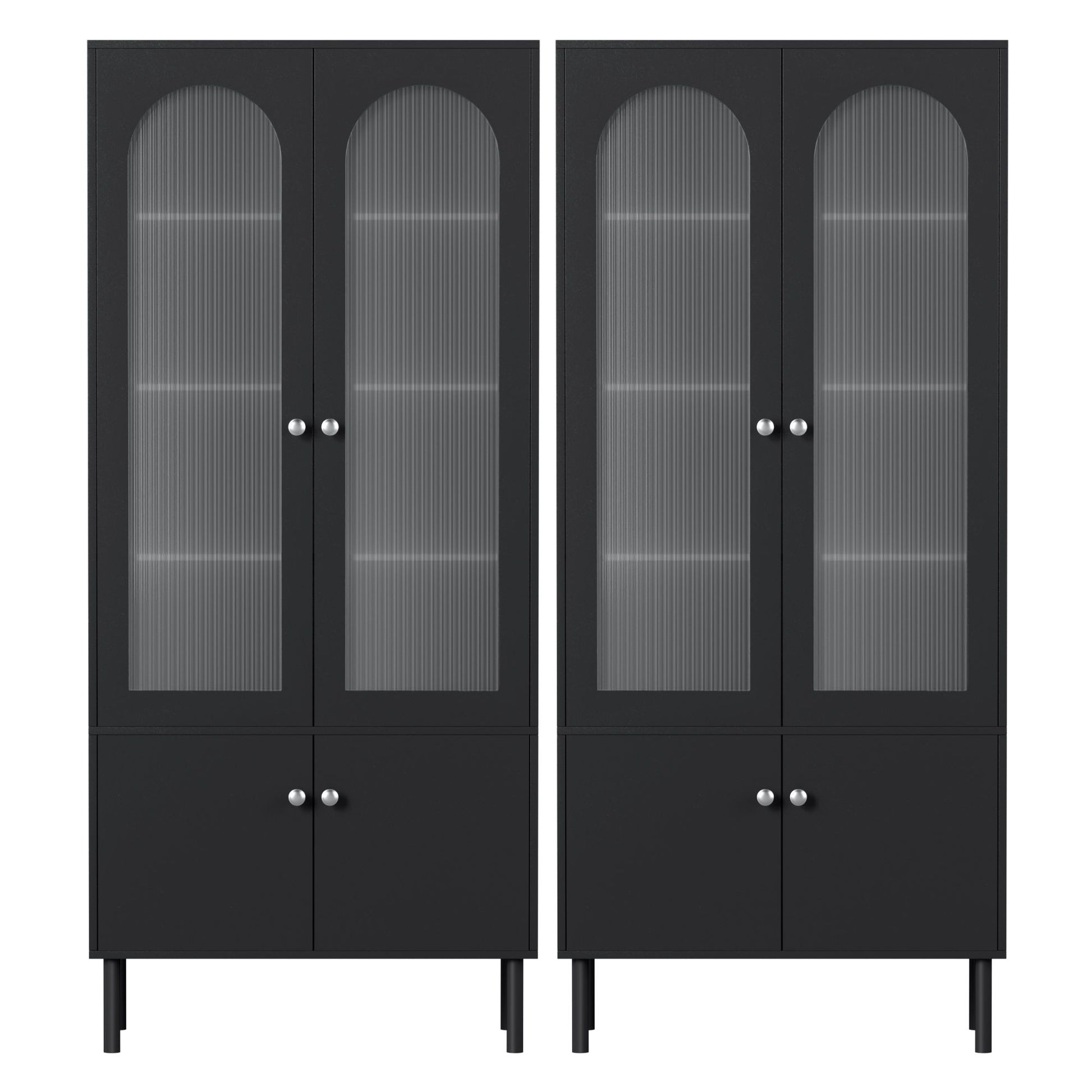 Artiss 2x Buffet Sideboard Cabinet Pantry 5-Tier Storage Cupboard Fluted Black FUR-S-SID-04-BK-ABX2