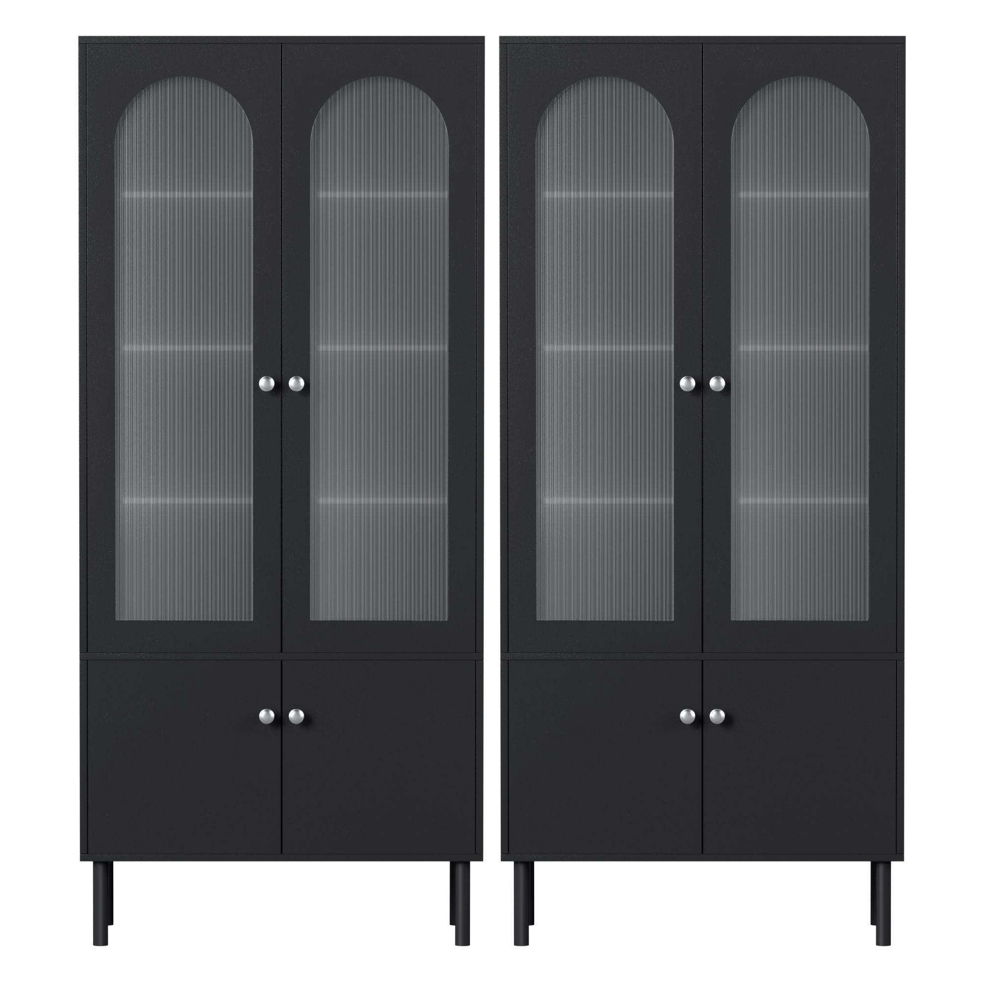 Artiss 2x Buffet Sideboard Cabinet Pantry 5-Tier Storage Cupboard Fluted Black FUR-S-SID-04-BK-ABX2