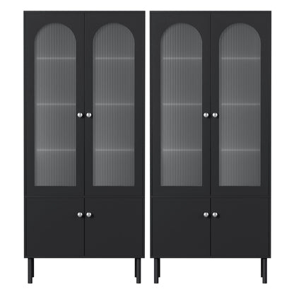 Artiss 2x Buffet Sideboard Cabinet Pantry 5-Tier Storage Cupboard Fluted Black FUR-S-SID-04-BK-ABX2