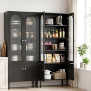 Artiss 2x Buffet Sideboard Cabinet Pantry 5-Tier Storage Cupboard Fluted Black FUR-S-SID-04-BK-ABX2