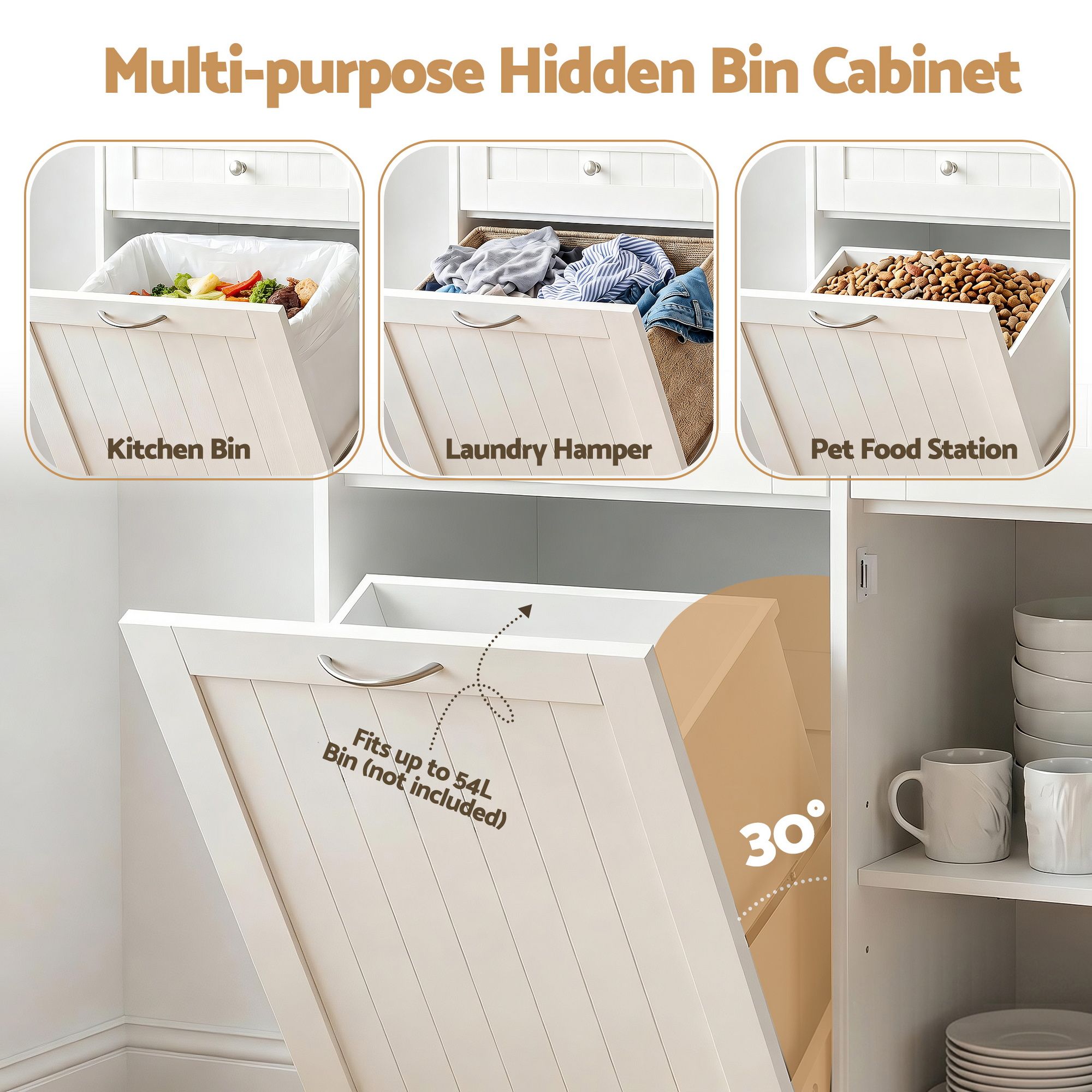 Artiss Buffet Sideboard Cabinet Kitchen Tilt Out Bin Holder Storage Cupboard FUR-S-SID100-BIN-WH