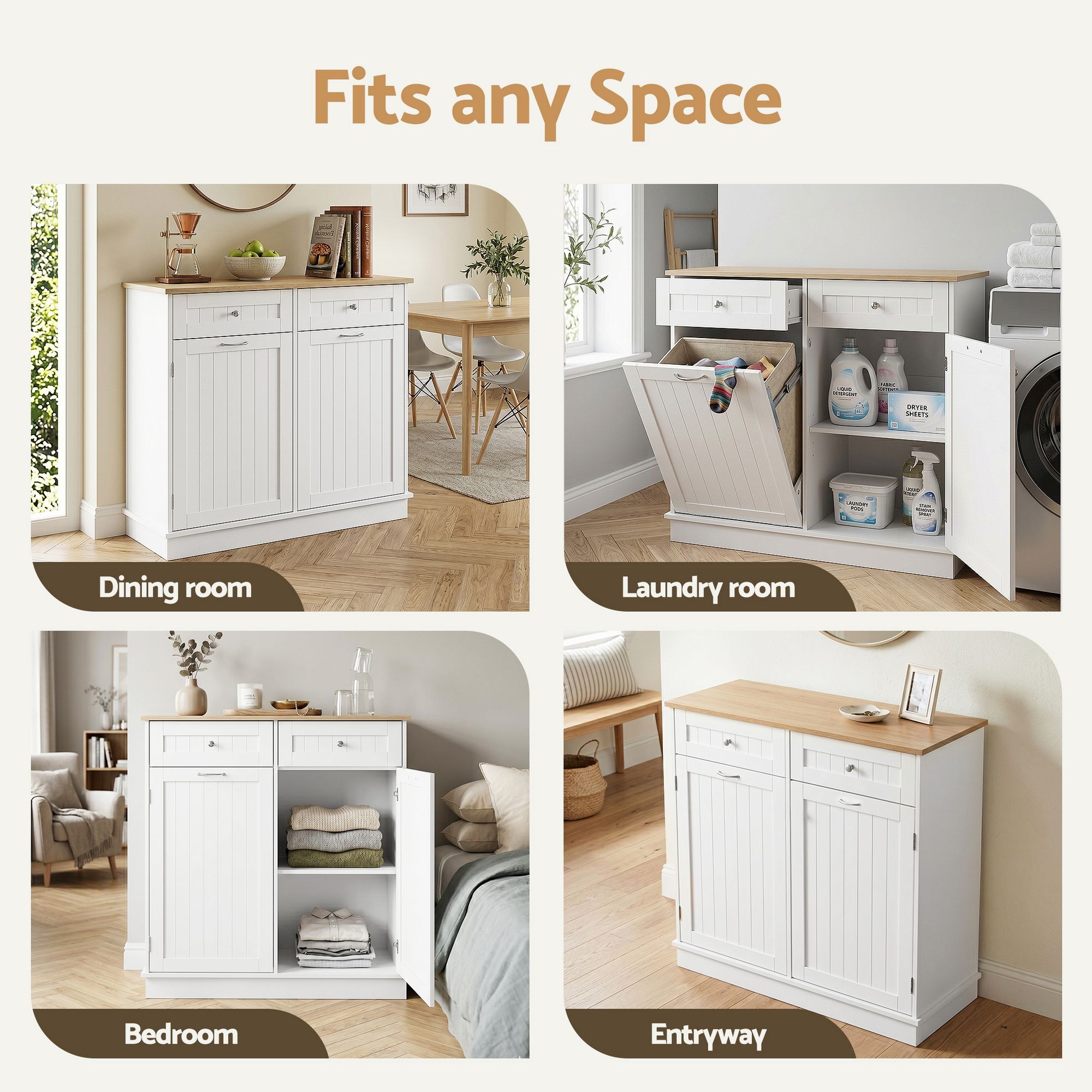 Artiss Buffet Sideboard Cabinet Kitchen Tilt Out Bin Holder Storage Cupboard FUR-S-SID100-BIN-WH