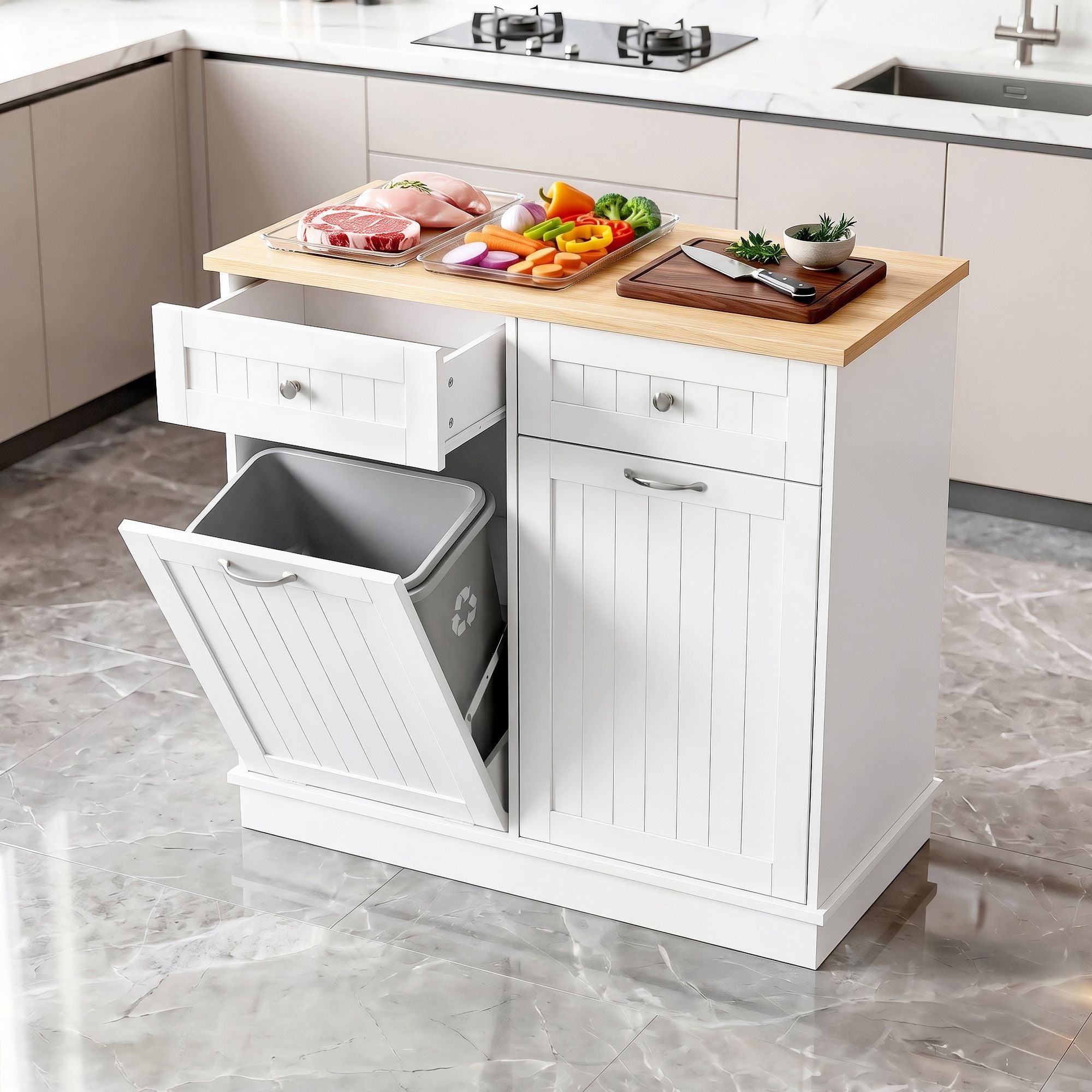 Artiss Buffet Sideboard Cabinet Kitchen Tilt Out Bin Holder Storage Cupboard FUR-S-SID100-BIN-WH