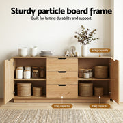 Artiss Buffet Sideboard Cabinet Storage Kitchen Cupboard Drawers Round Edge Oak FUR-S-SID160-RND-WD-ABC