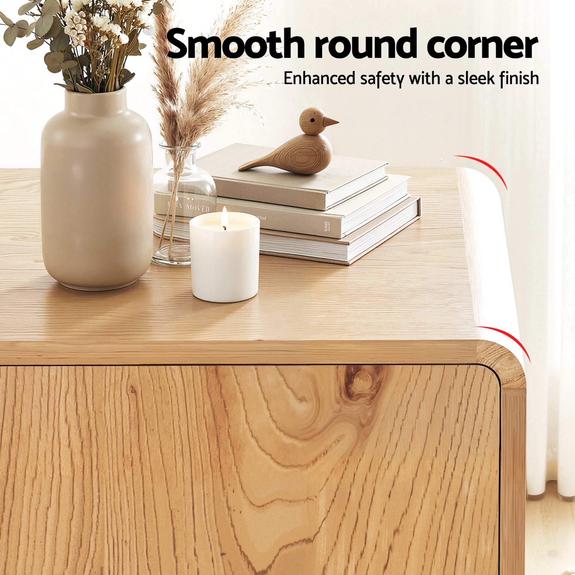 Artiss Buffet Sideboard Cabinet Storage Kitchen Cupboard Drawers Round Edge Oak FUR-S-SID160-RND-WD-ABC