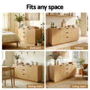 Artiss Buffet Sideboard Cabinet Storage Kitchen Cupboard Drawers Round Edge Oak FUR-S-SID160-RND-WD-ABC