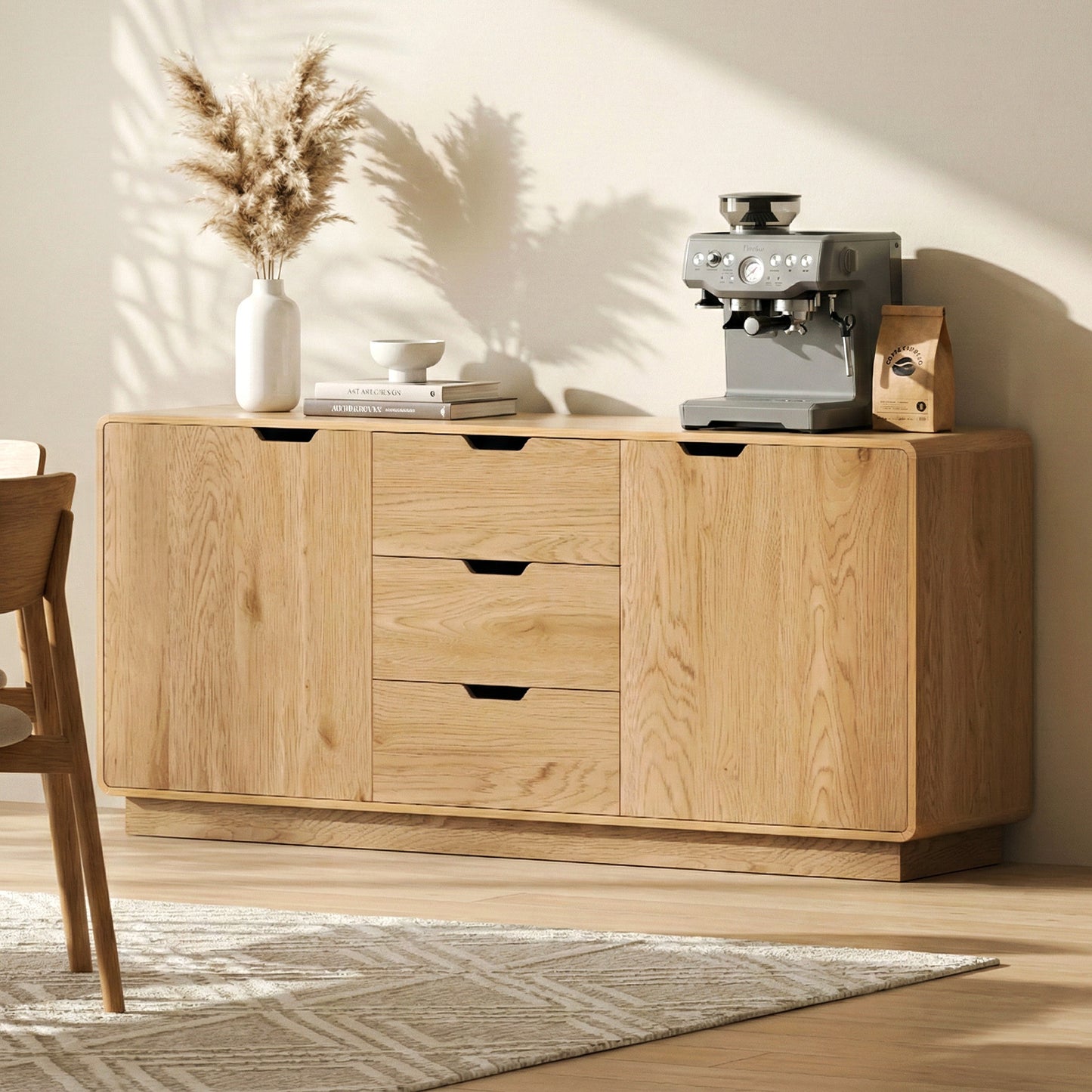 Artiss Buffet Sideboard Cabinet Storage Kitchen Cupboard Drawers Round Edge Oak FUR-S-SID160-RND-WD-ABC