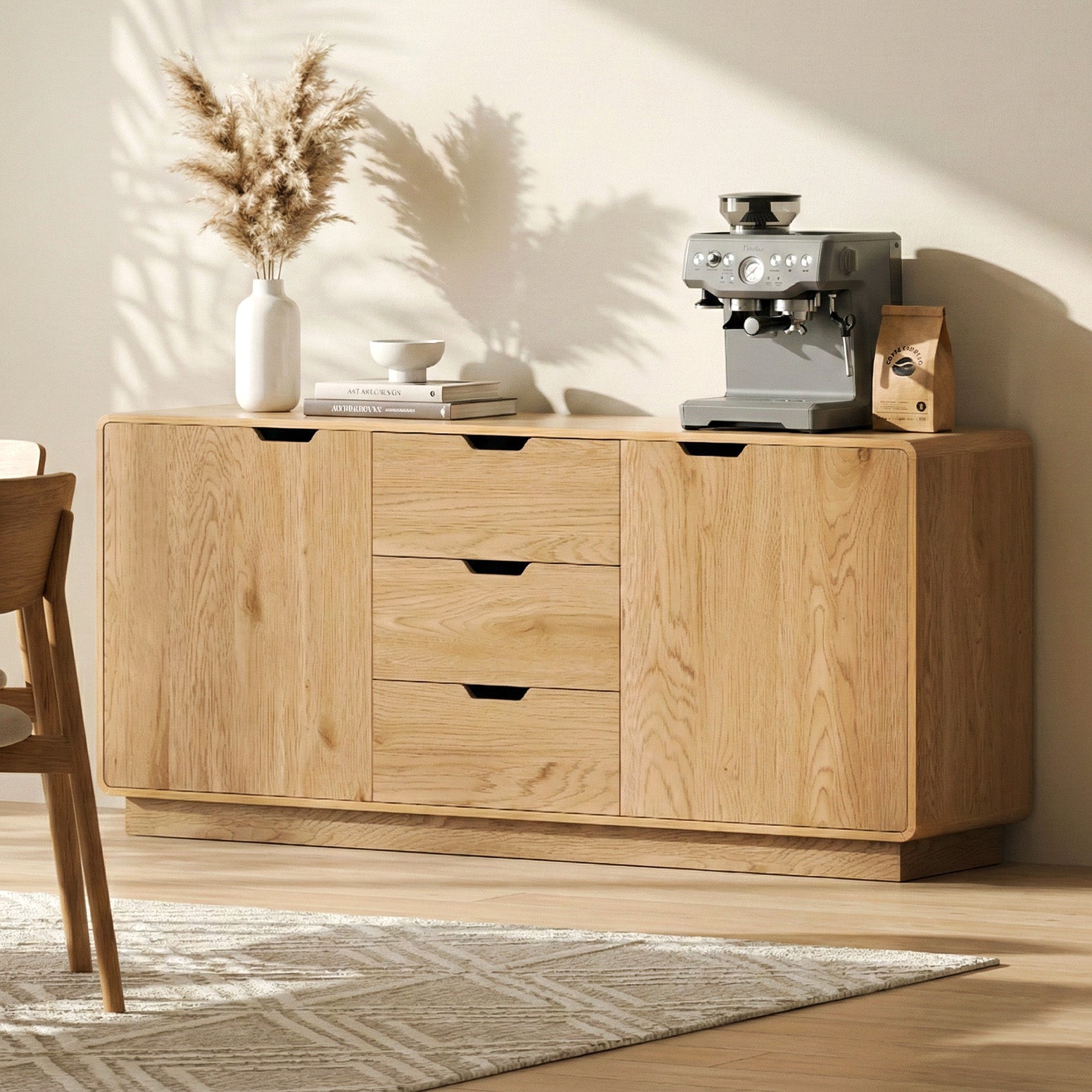 Artiss Buffet Sideboard Cabinet Storage Kitchen Cupboard Drawers Round Edge Oak FUR-S-SID160-RND-WD-ABC