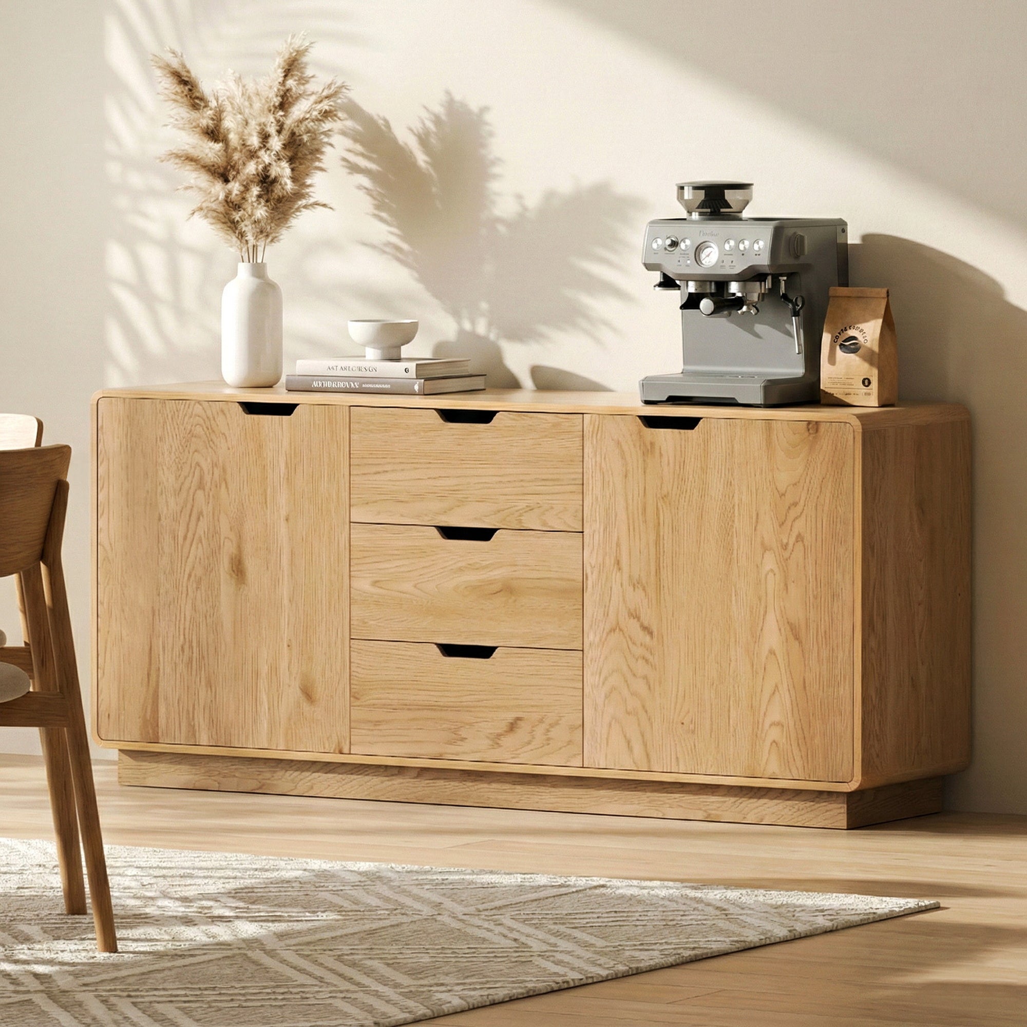 Artiss Buffet Sideboard Cabinet Storage Kitchen Cupboard Drawers Round Edge Oak FUR-S-SID160-RND-WD-ABC