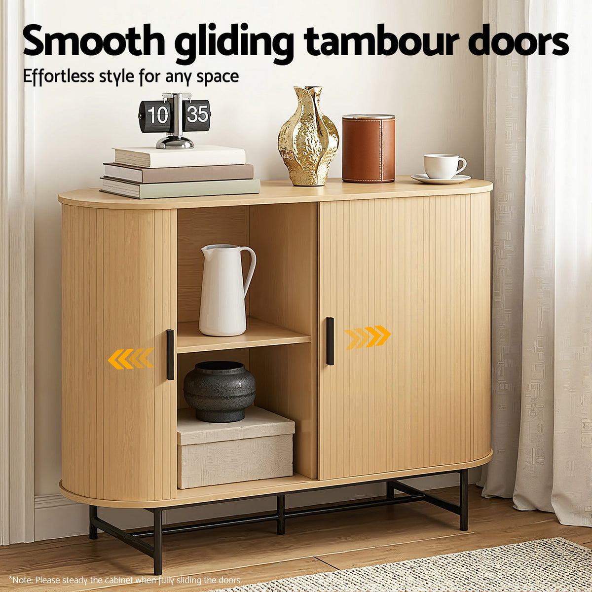 Artiss Buffet Sideboard Sliding Doors - PIIA Oak FUR-S-SIDE-SLD-01-WD-AB