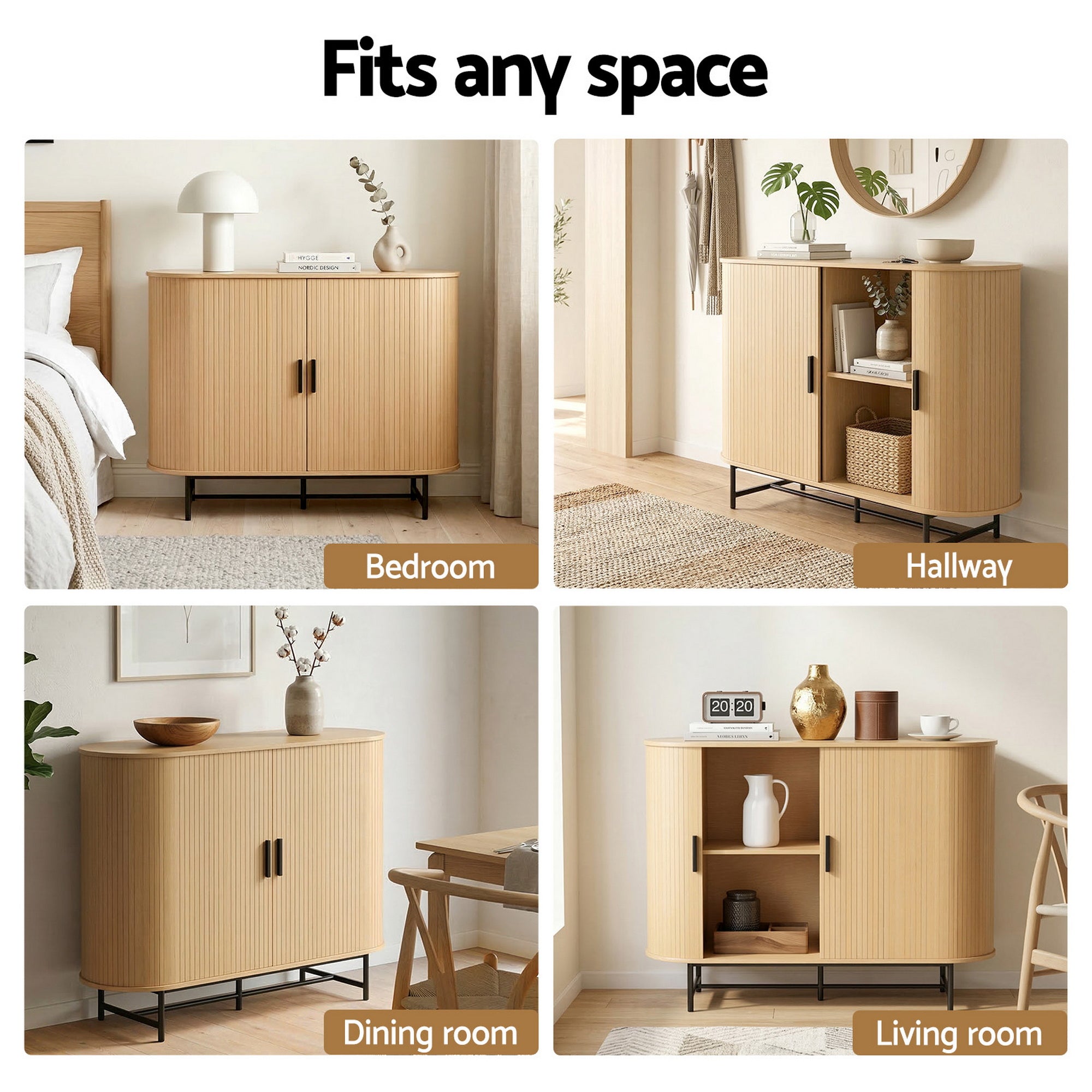 Artiss Buffet Sideboard Sliding Doors - PIIA Oak FUR-S-SIDE-SLD-01-WD-AB