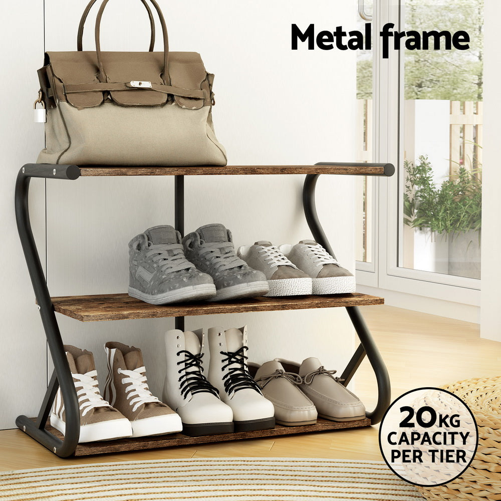 Artiss Shoe Rack Cabinet Shoe Storage Stand 3 Tiers Black FUR-S-SR01-WD