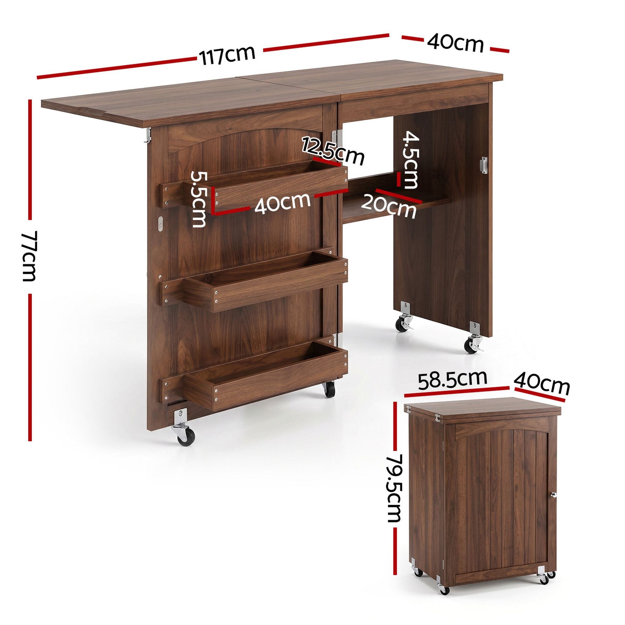 Artiss Folding Sewing Table Sewing Machine Desk Multi-functional Rolling Work Table Craft Station