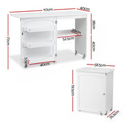 Artiss Folding Sewing Table Sewing Machine Desk Multi-functional Rolling Work Table Craft Station FUR-S-SWT-118-WH