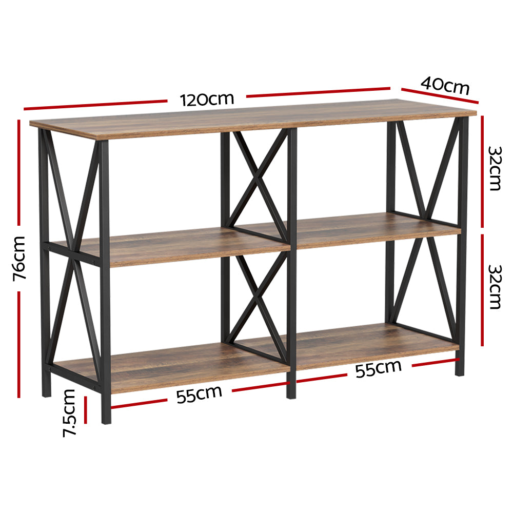 Artiss Console Table 120CM 3-tier Walnut Xiah FUR-S-TAB-02-IND-BKWD