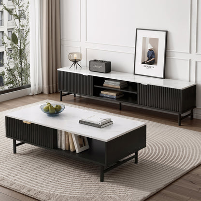 Artiss TV Unit & Coffee Table Set Storage Shelf Black FUR-S-TV-COF-WHBK