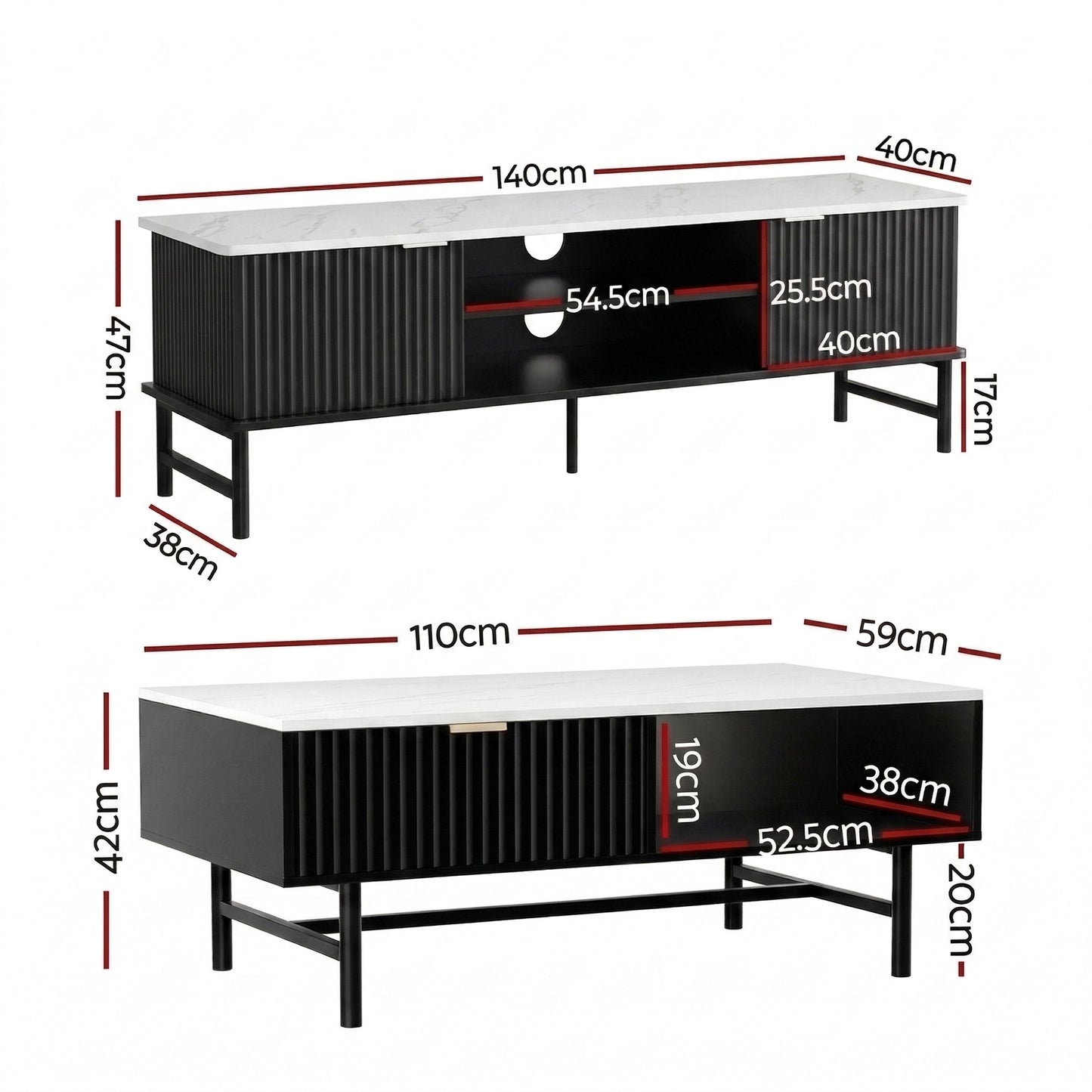 Artiss TV Unit & Coffee Table Set Storage Shelf Black FUR-S-TV-COF-WHBK