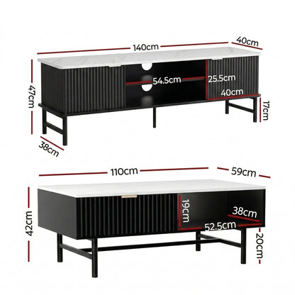 Artiss TV Unit & Coffee Table Set Storage Shelf Black FUR-S-TV-COF-WHBK