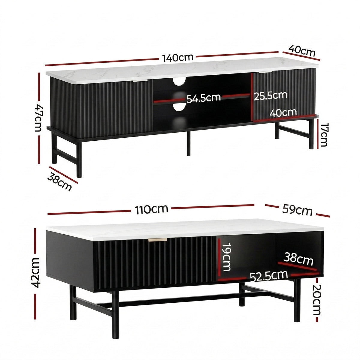 Artiss TV Unit & Coffee Table Set Storage Shelf Black