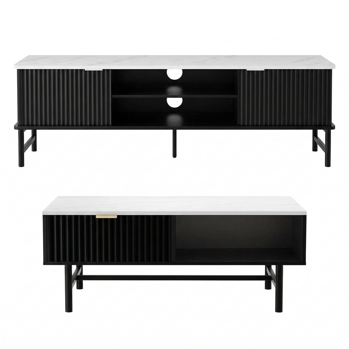 Artiss TV Unit & Coffee Table Set Storage Shelf Black