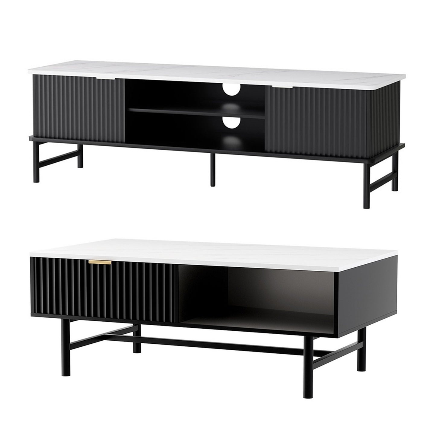 Artiss TV Unit & Coffee Table Set Storage Shelf Black FUR-S-TV-COF-WHBK