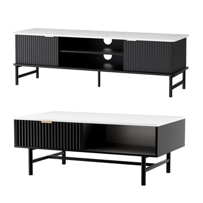 Artiss TV Unit & Coffee Table Set Storage Shelf Black FUR-S-TV-COF-WHBK