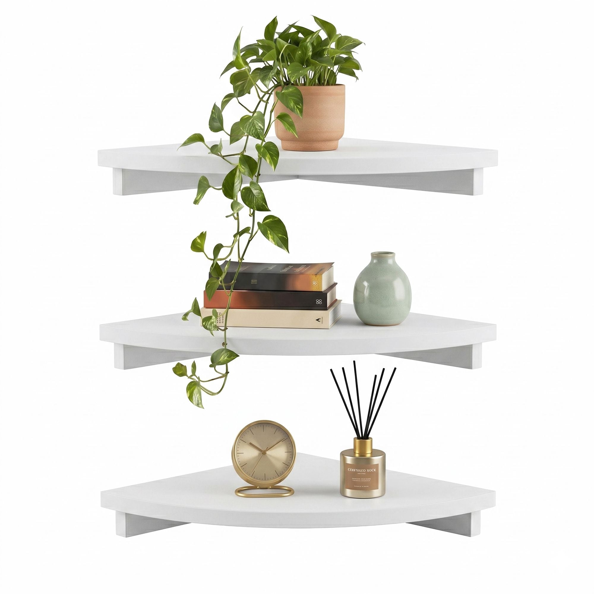 Artiss 3pc Corner Floating Wall Shelf Wall Mounted Display Rack Round Edge White FUR-S-WALL-COR-WHX3