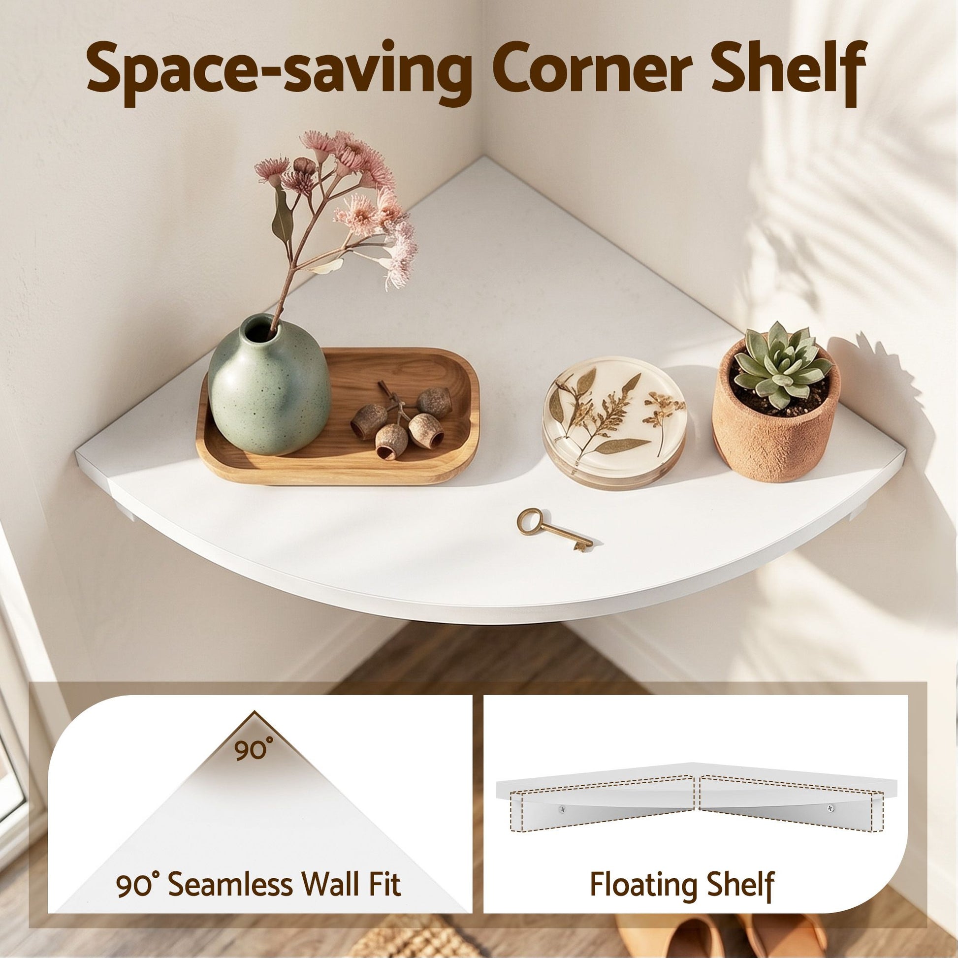 Artiss 3pc Corner Floating Wall Shelf Wall Mounted Display Rack Round Edge White FUR-S-WALL-COR-WHX3