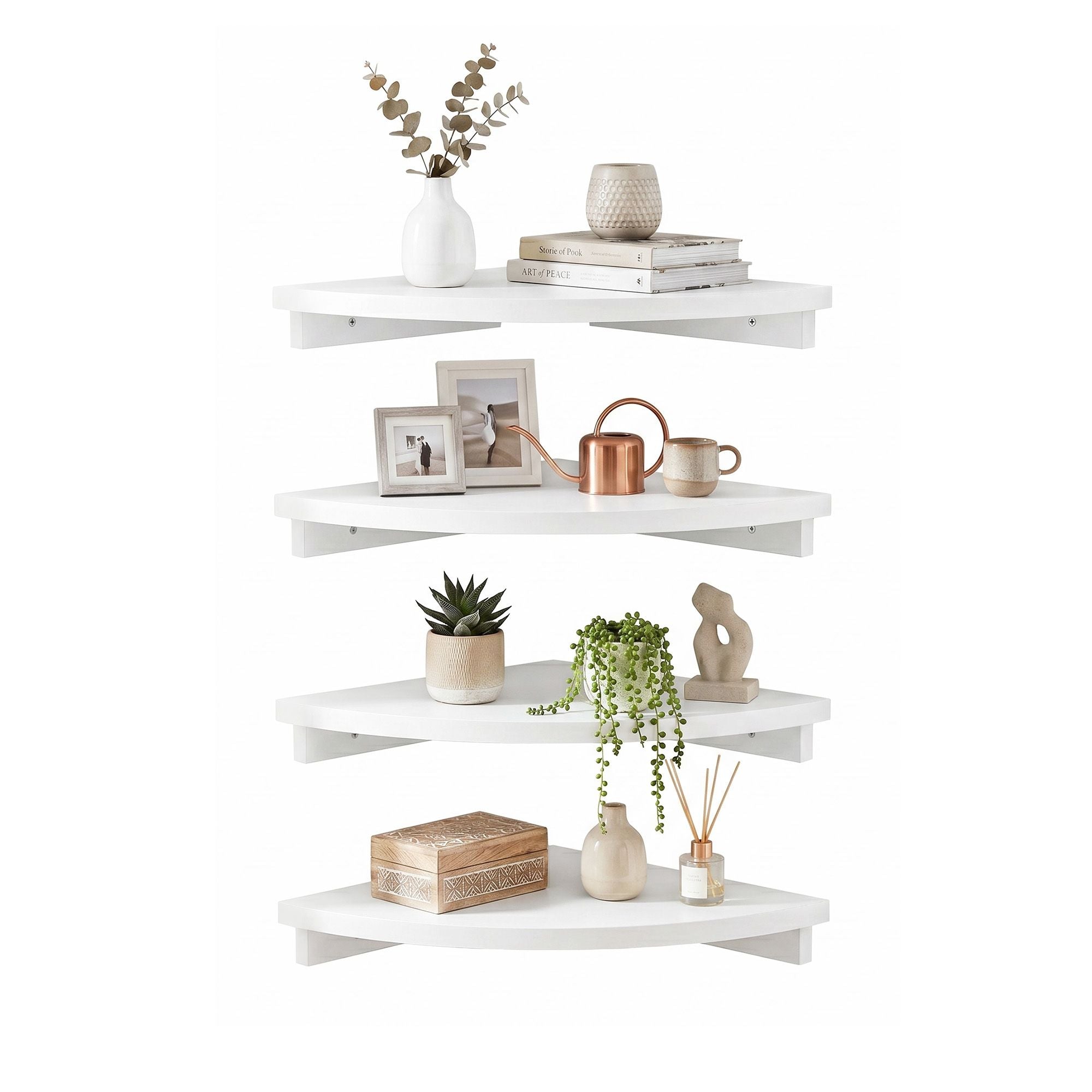Artiss 4pc Corner Floating Wall Shelf Wall Mounted Display Rack Round Edge White FUR-S-WALL-COR-WHX4