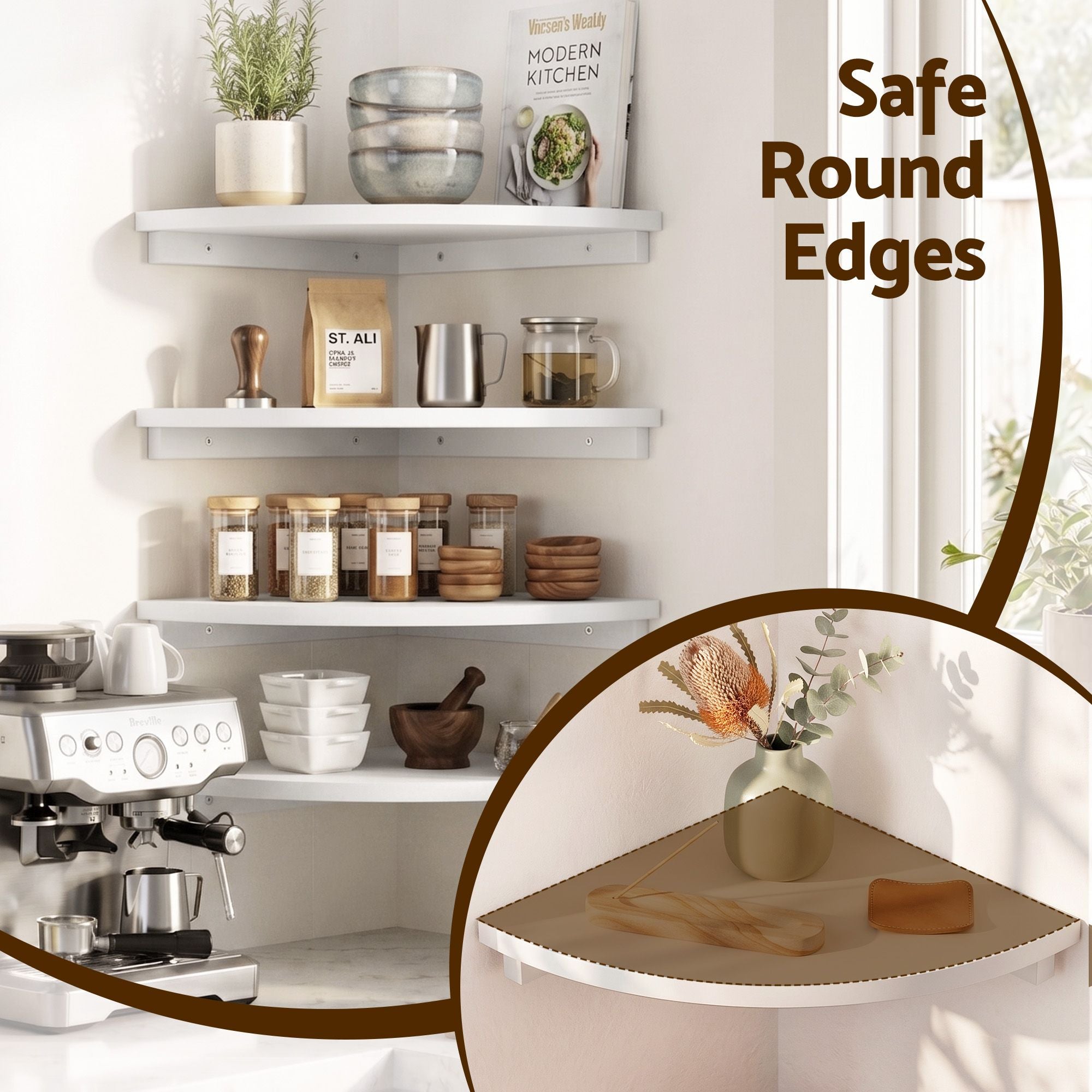 Artiss 4pc Corner Floating Wall Shelf Wall Mounted Display Rack Round Edge White FUR-S-WALL-COR-WHX4