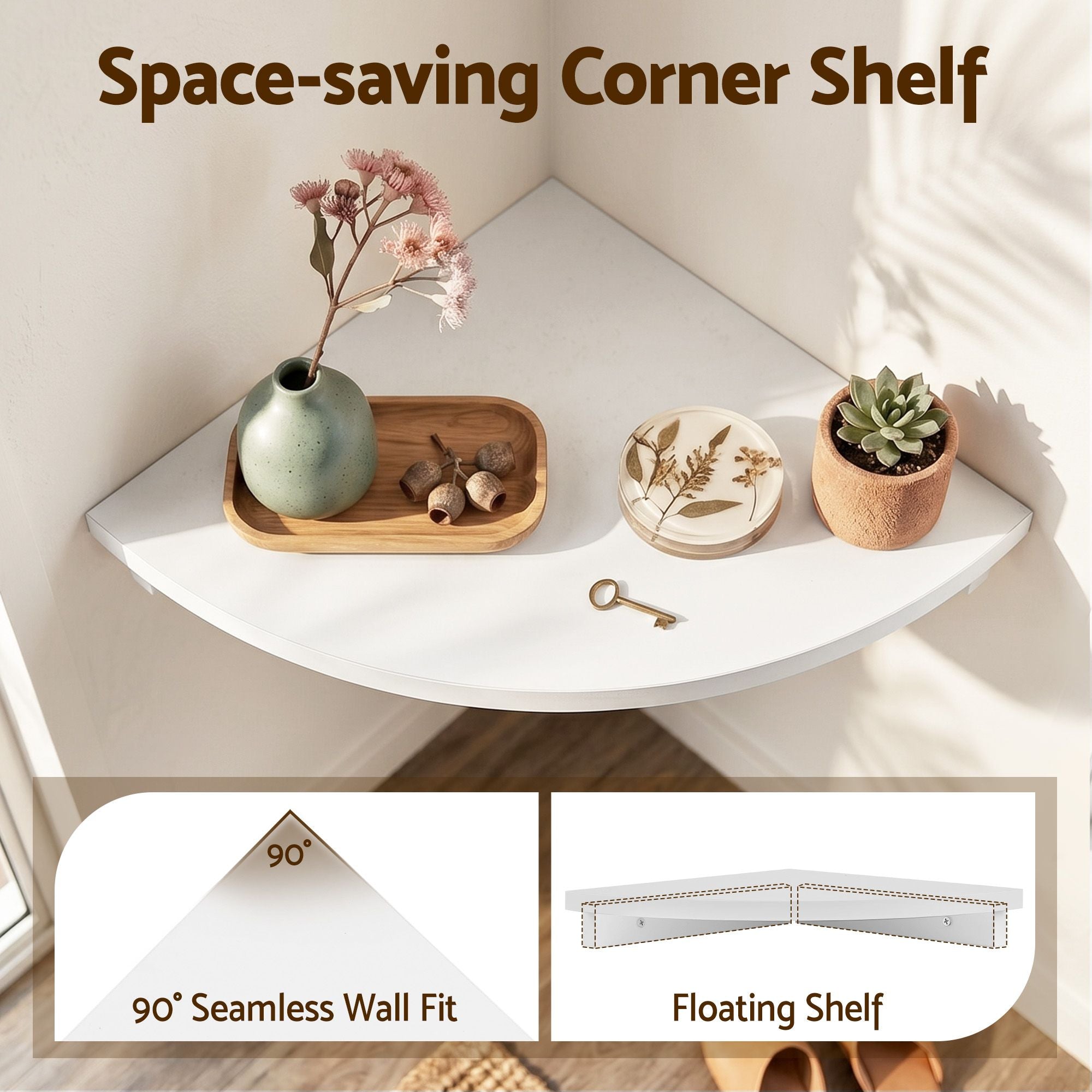 Artiss 4pc Corner Floating Wall Shelf Wall Mounted Display Rack Round Edge White FUR-S-WALL-COR-WHX4