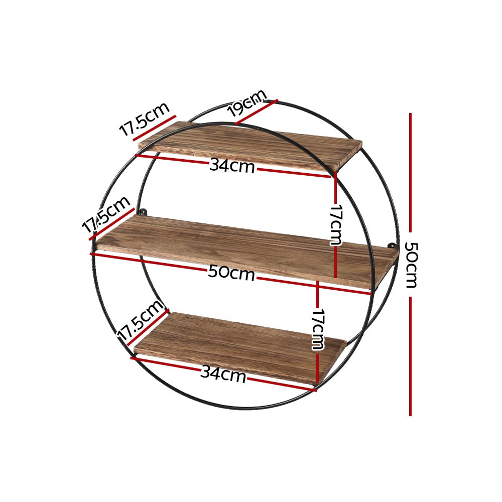 Artiss Floating Wall Shelf Round 3-Tier FUR-S-WALL-RND-3T-WD
