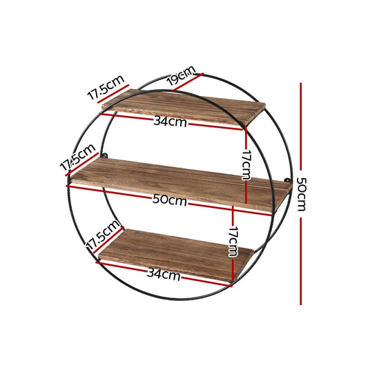 Artiss Floating Wall Shelf Round 3-Tier FUR-S-WALL-RND-3T-WD