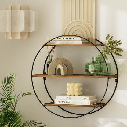 Artiss Floating Wall Shelf Round 3-Tier FUR-S-WALL-RND-3T-WD