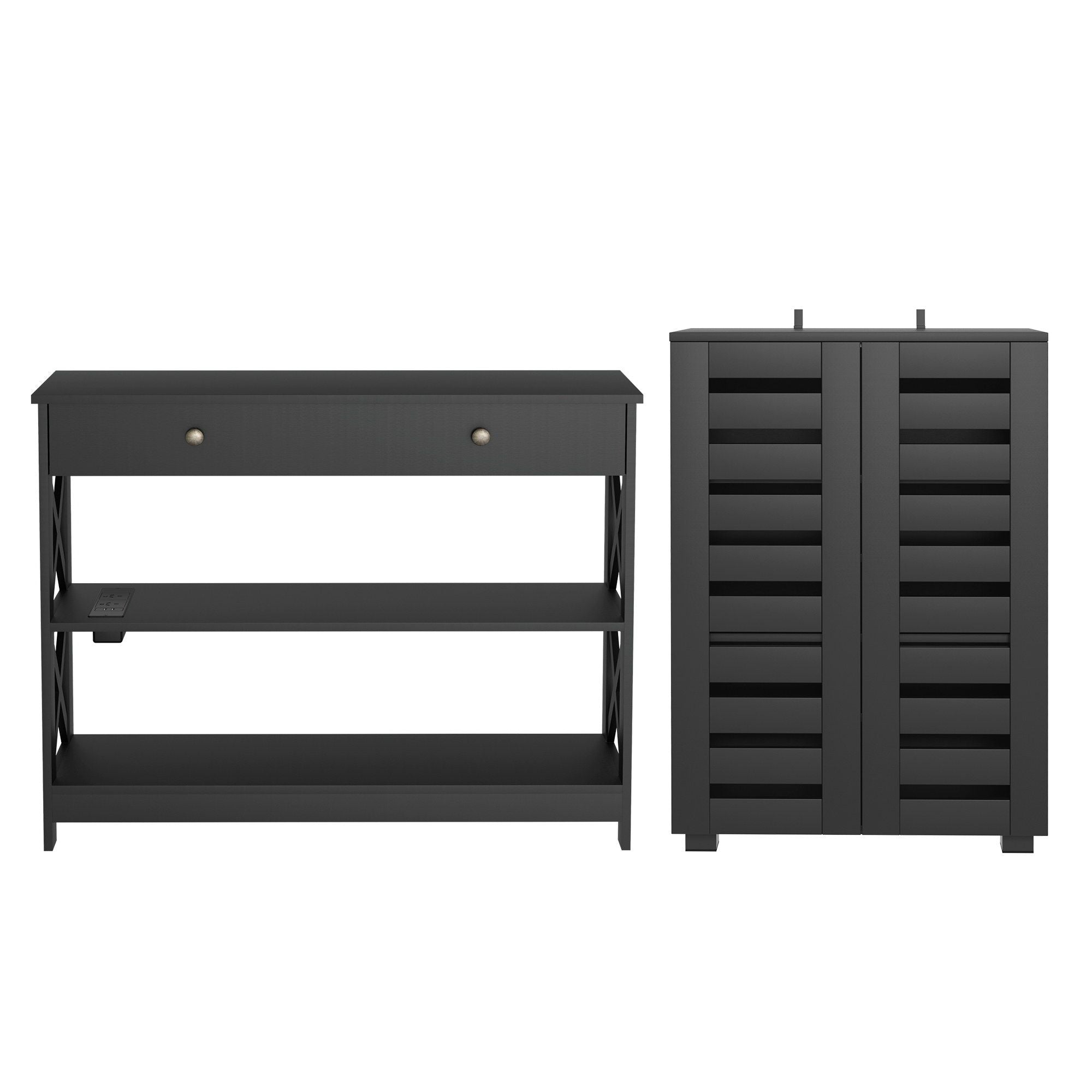 Artiss Shoe Rack Cabinet & Console Table Set Storage Shelf Black FUR-SHOE01-CST-BK