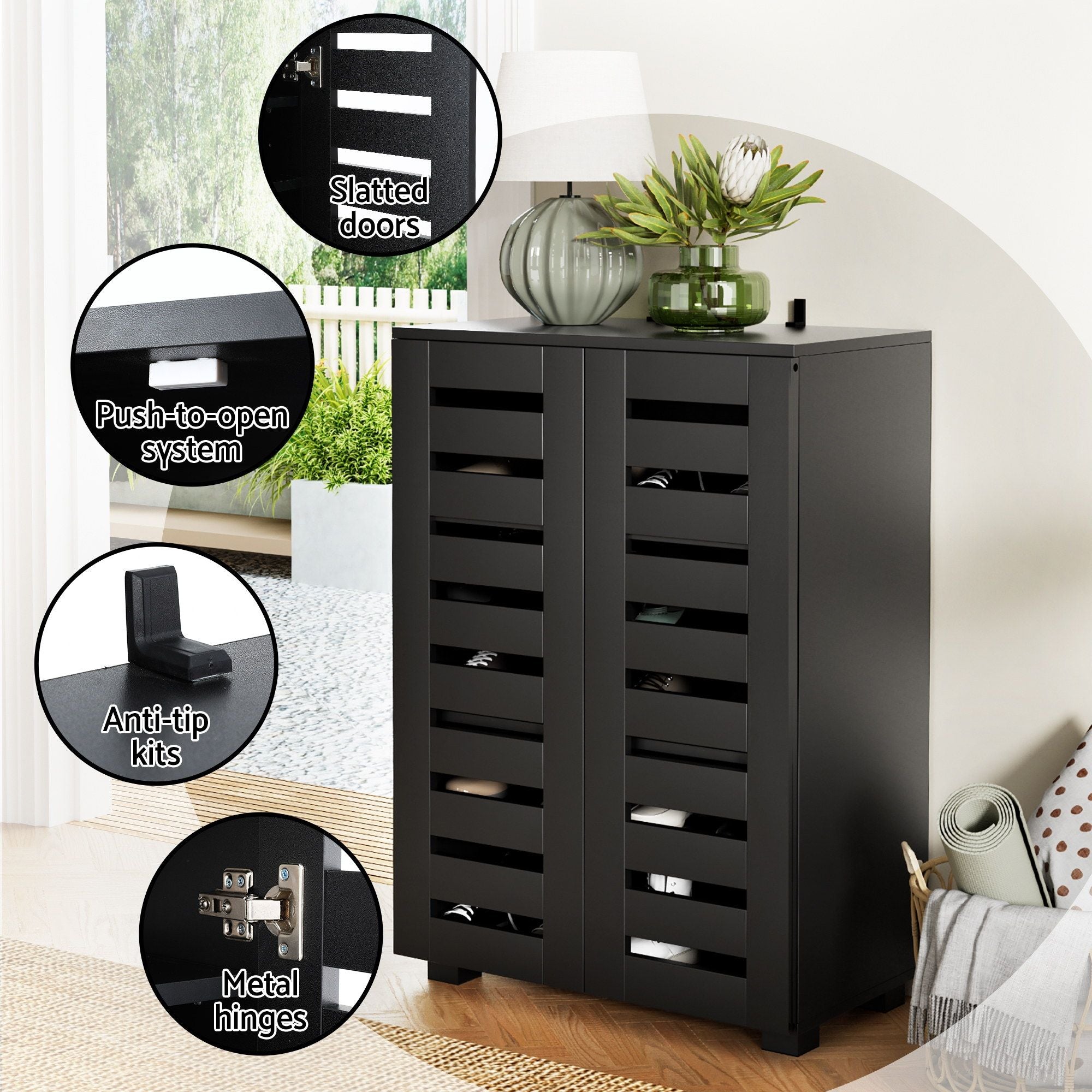 Artiss Shoe Rack Cabinet & Console Table Set Storage Shelf Black FUR-SHOE01-CST-BK