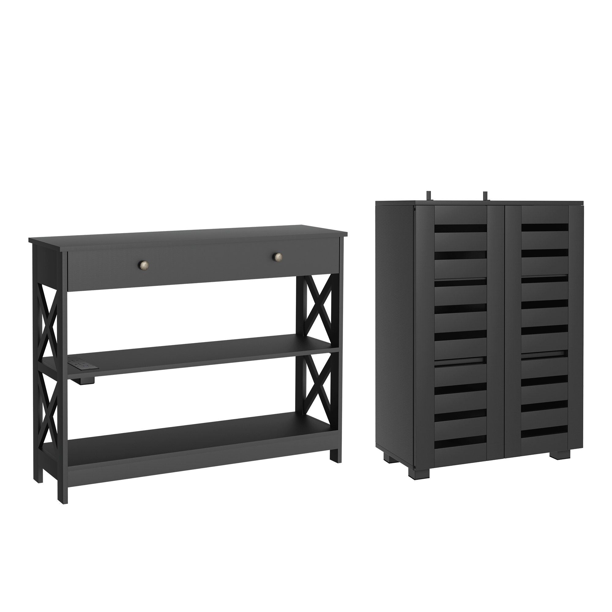 Artiss Shoe Rack Cabinet & Console Table Set Storage Shelf Black FUR-SHOE01-CST-BK