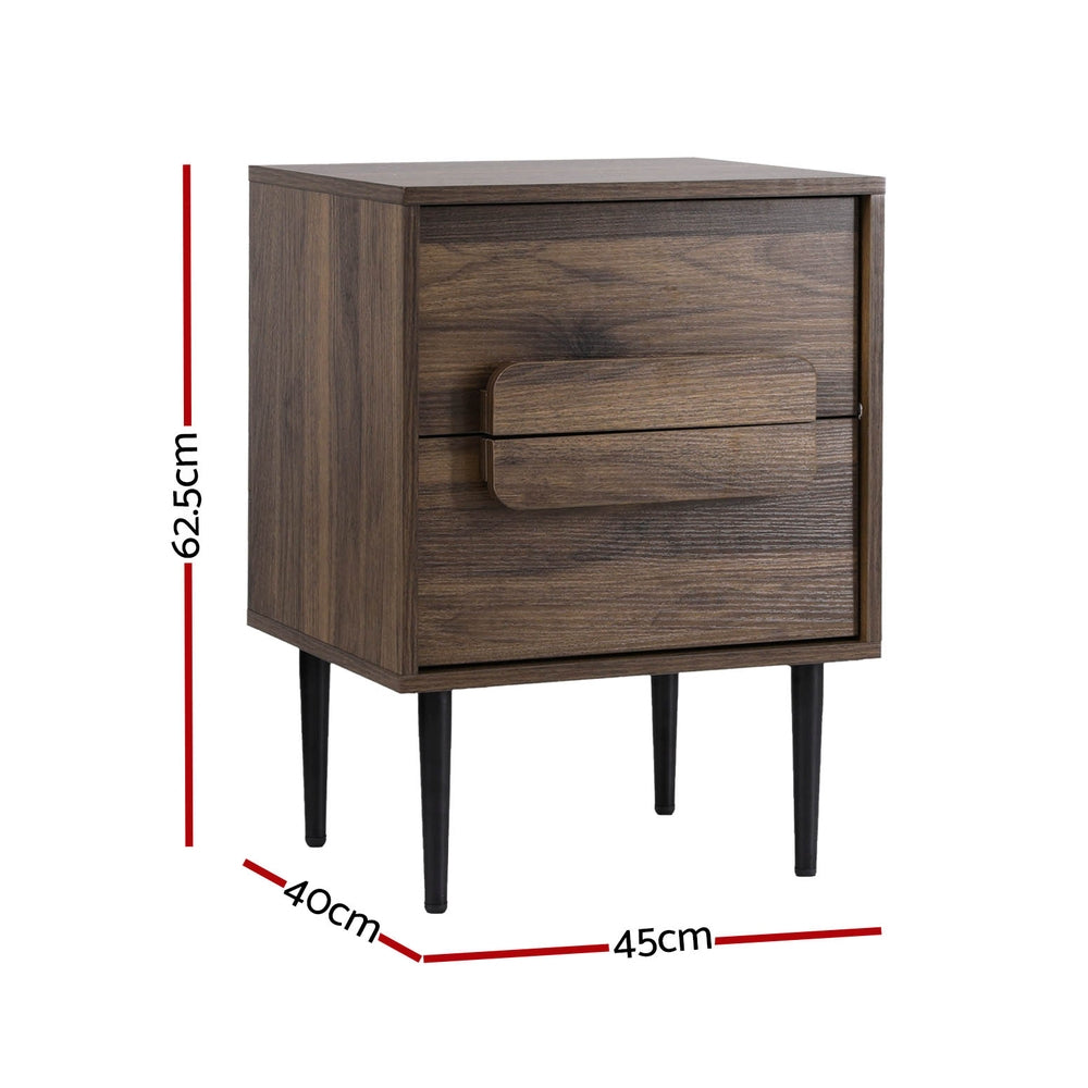 Artiss Bedside Table Nightstand 2 Drawers - Walnut FUR-T-BS-02-WAL