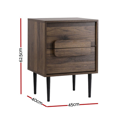 Artiss Bedside Table Nightstand 2 Drawers - Walnut FUR-T-BS-02-WAL